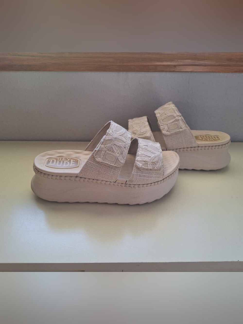 Hey Dude Women's Beige Platform Slide Sandals